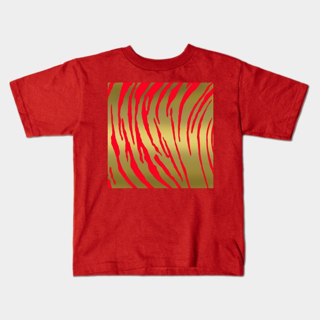 Gold Tiger Stripes Red Kids T-Shirt by BlakCircleGirl